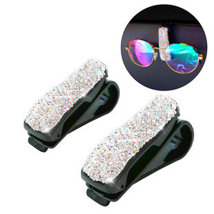 Car Rhinestone Glasses Holder Car Rhinestone Card Flash Drill Eye Frame Car Sun Visor Storage Box with Drill
