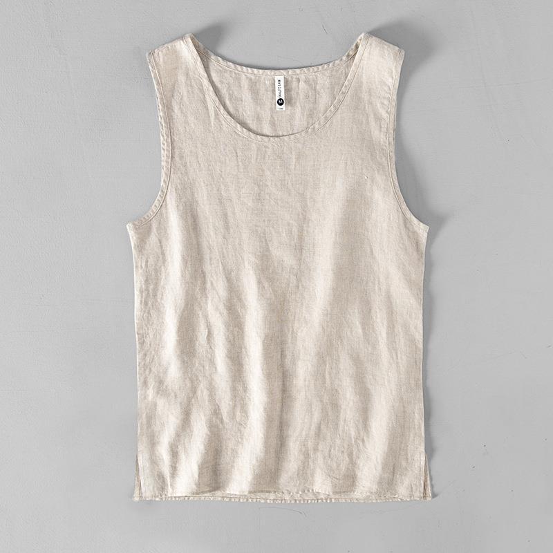 L886 casual linen solid color sleeveless vest men's loose sleeveless round neck shirt waistcoat T-shirt a generation of hair