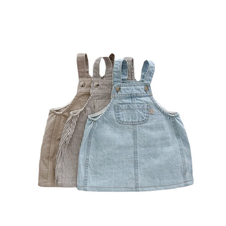 ins Korean Children's Wear Straps Skirt Spring 2023 New Arrival Small and Medium-Sized Baby Girl's Skirt Cute Girl's Denim Skirt