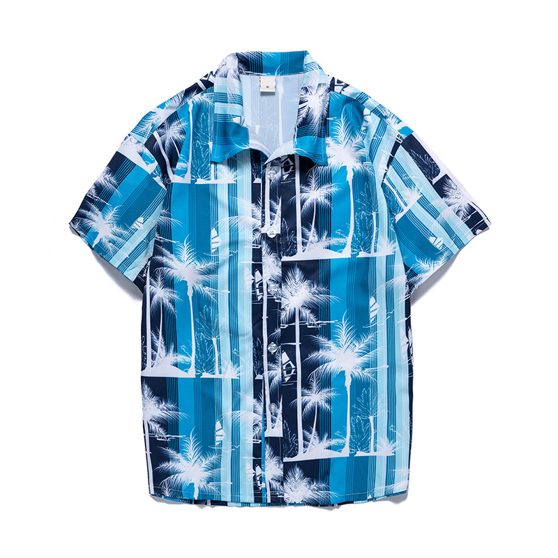 Short-sleeved Shirt Men's Summer Loose Beach Flower Shirt Hawaii Seaside Vacation Travel Long-sleeved Top Fashionable Clothes
