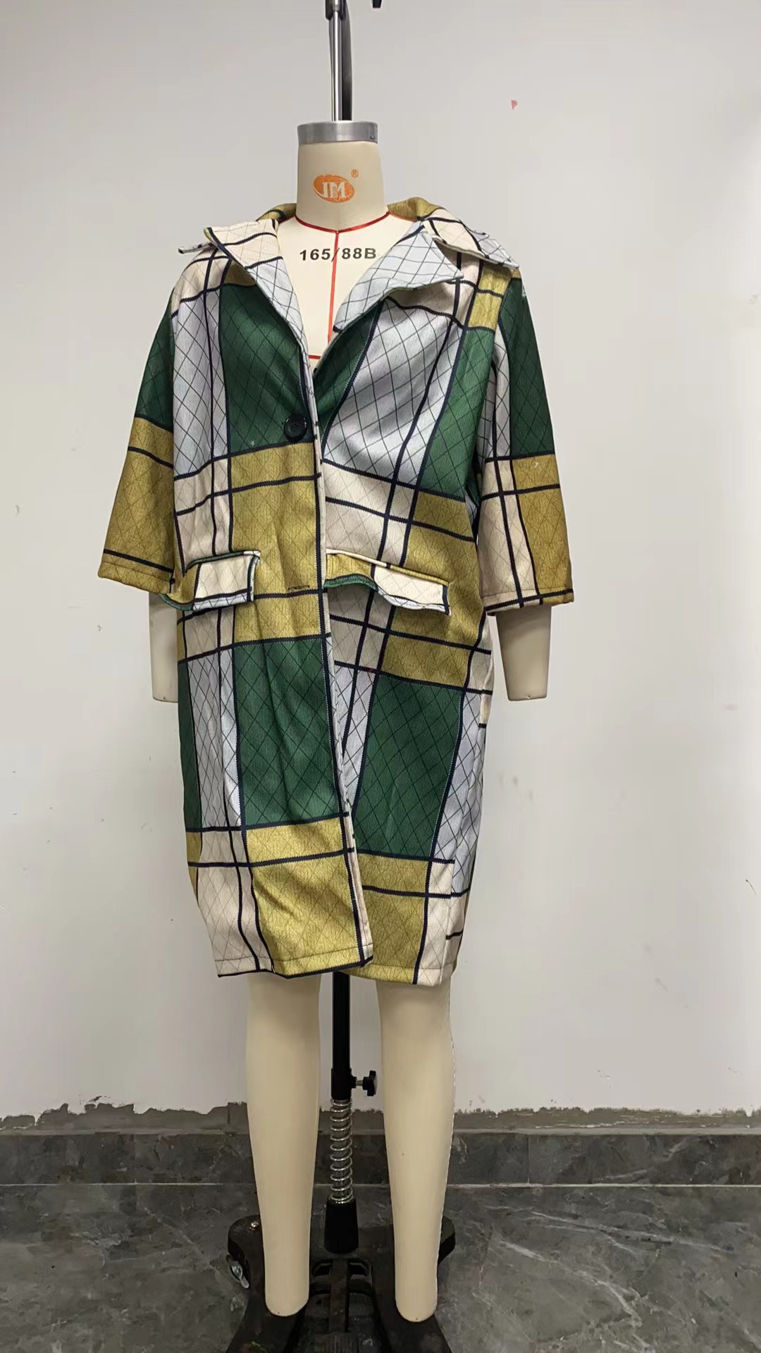 S9312 2024 Cross-border Autumn and Winter New European and American Women's Fashion Long Sleeve Lapel Coat Printed Woolen Long Coat_voghion.com