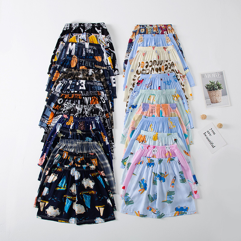 2023 Summer Thin Children's Beach Shorts Loose Casual Five-point Mid-length Pants Baby's Breathable Cotton Silk Home Pajama Pants