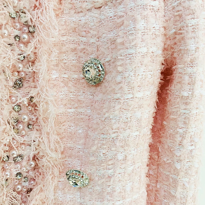 Spot 2024 Autumn and Winter New European and American Star Tweed Diamond Buckle Streamer Edge Heavy Industry Beaded Jacket Coat_voghion.com