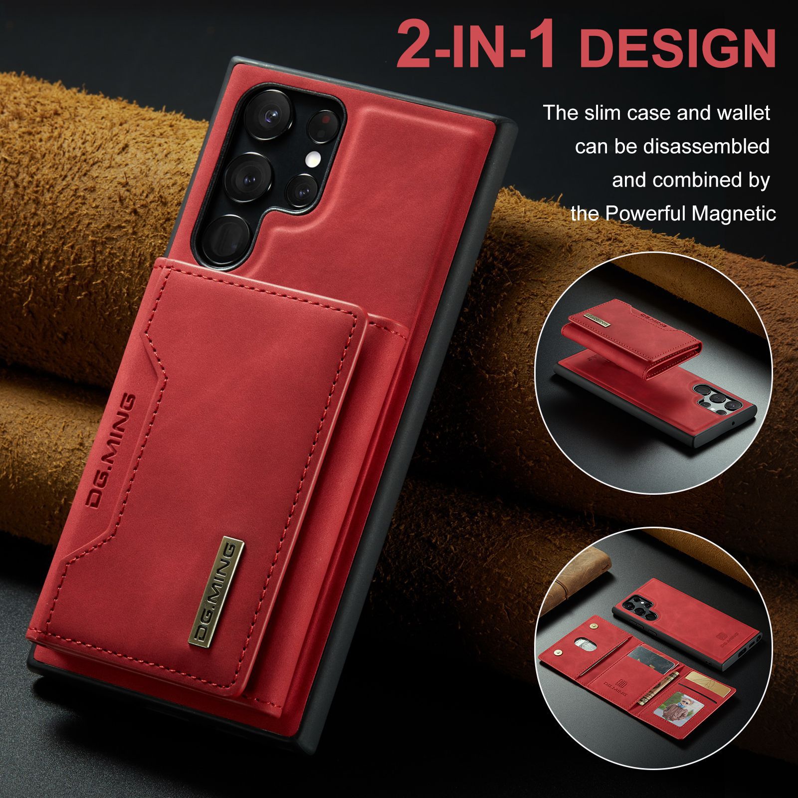 M2 for Samsung S23 Ultra Triple Magnetic Card Case S22 Ultra Retro Wallet Phone Case_voghion.com