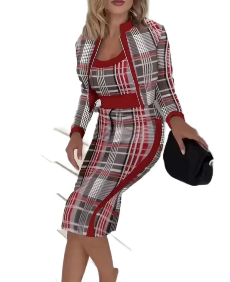 Fashion spring and autumn cute fresh sweet slim women's print long sleeve coat vest plus skirt three-piece suit