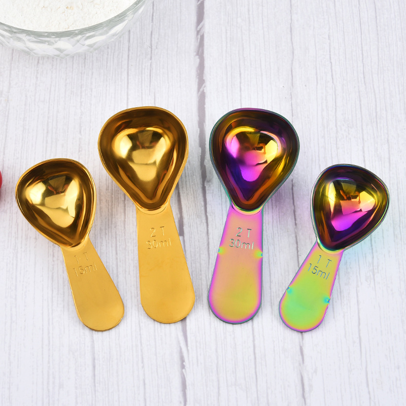 Factory spot creative titanium color stainless steel coffee spoon simple milk powder spoon color baking with scale spoon