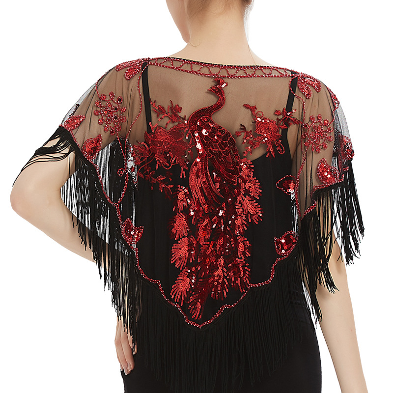 Amazon Foreign Trade Embroidered Beaded Mesh Tassel Shawl Dress Dress Fashion Outer Short Small Blouse Cloak