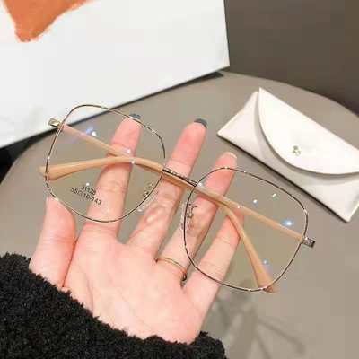 2023 New Glasses Little Red Book Explosions Anti-blue Glasses Metal Frame Plain Frame Fashionable with Proximity Glasses