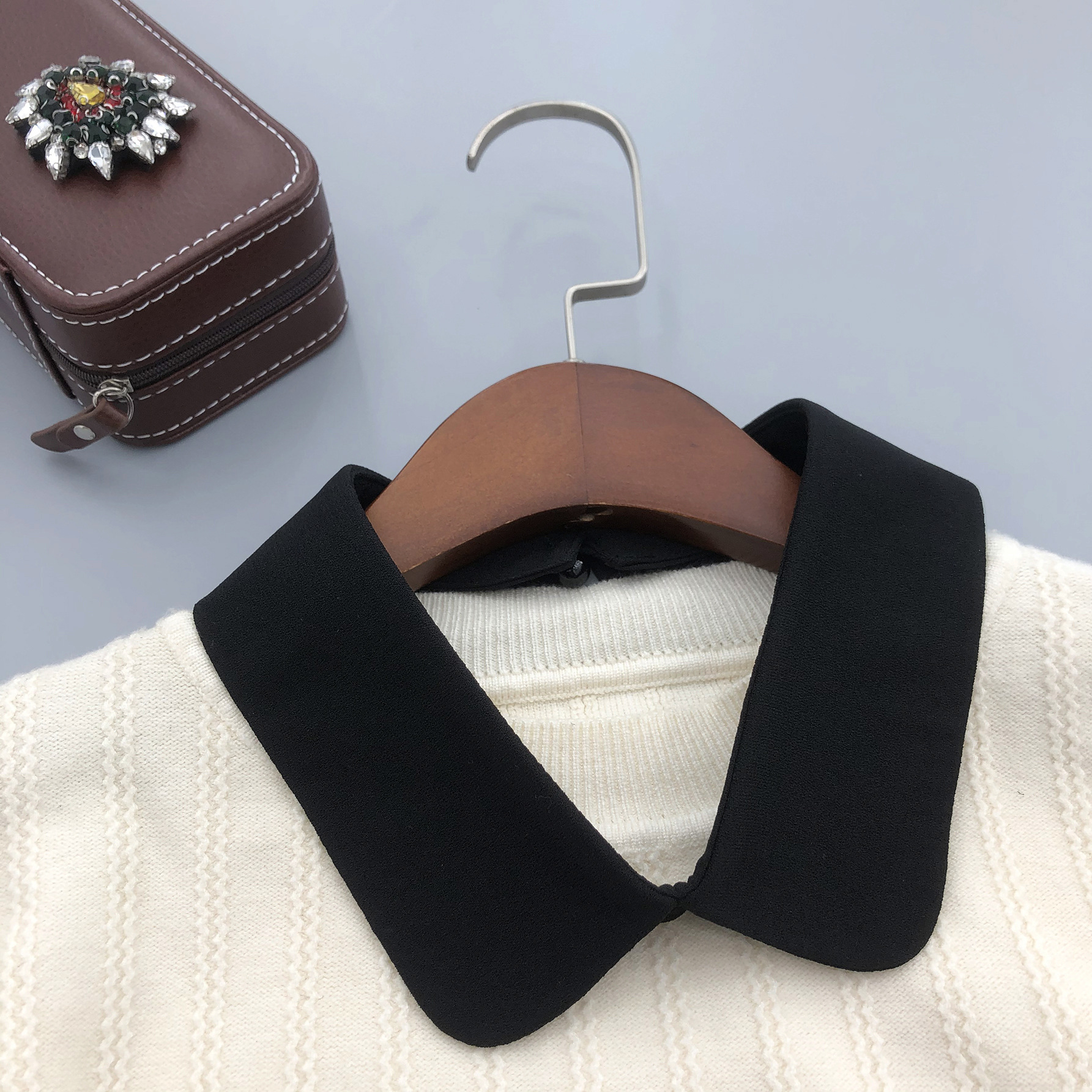 Simple Solid Color Tooling Matching Sweater Sewed T-shirt Simple All-match Round Neck Cute Fake Collar Unisex