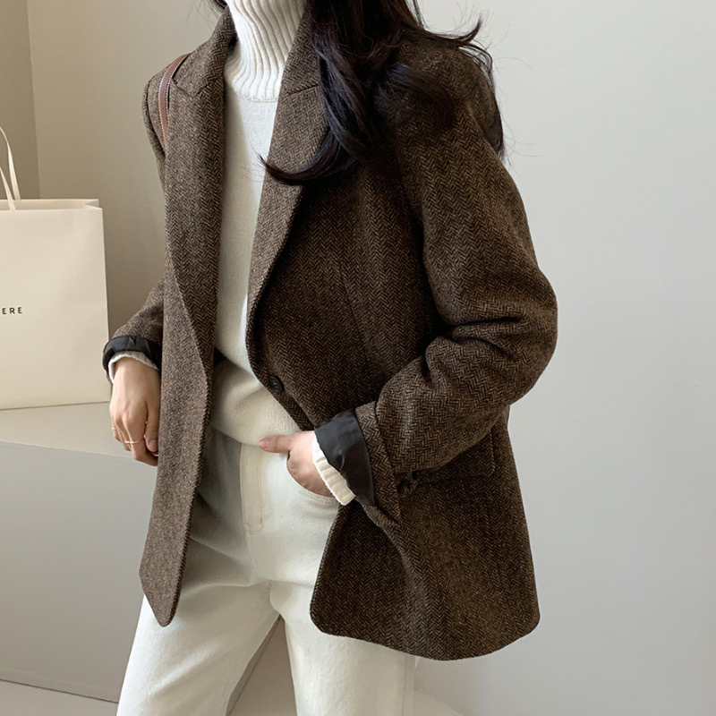 In stock 2023autumn new solid color all-match woolen suit jacket for women South Korea Dongdaemun purchasing agent