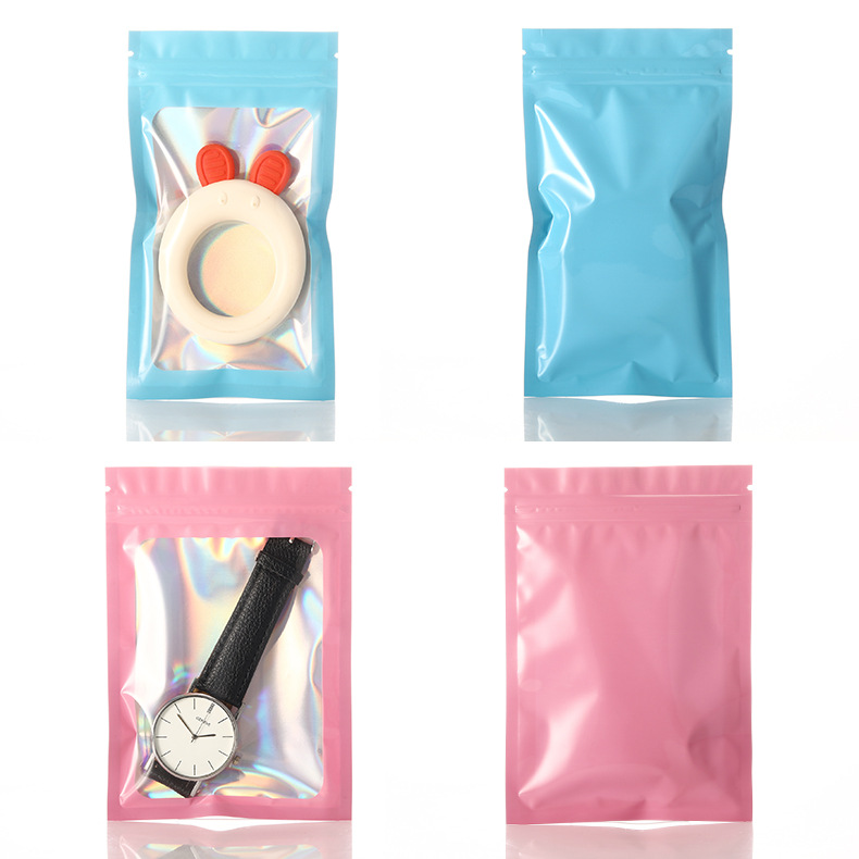 Color self-sealing bag holographic packaging bag jewelry laser bag self-sealing bag ins style high-level magic color plastic bag