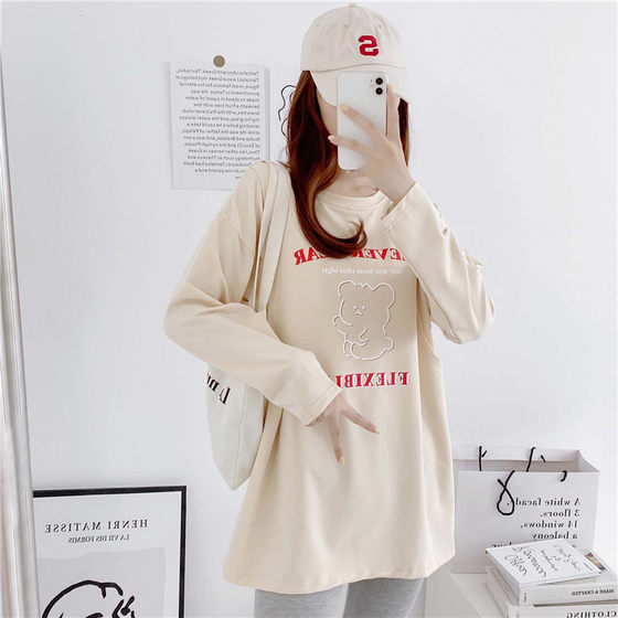 Pregnant Women's Dress Spring and Autumn Outgoing Left and Right Opening Breastfeeding Long Sleeve T-shirt Loose Large Size Pregnant Women's Breastfeeding T-shirt