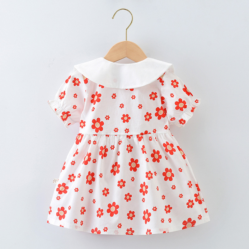 Girls' dress Summer Short-sleeved Cotton Thin Baby Stylike Lapel Half-length Skirt 2025 New Children's Skirt