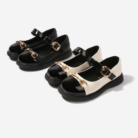 Girls' Leather shoes little girl flat loafers fashion color matching single shoes soft bottom children's shoes student British style shoes