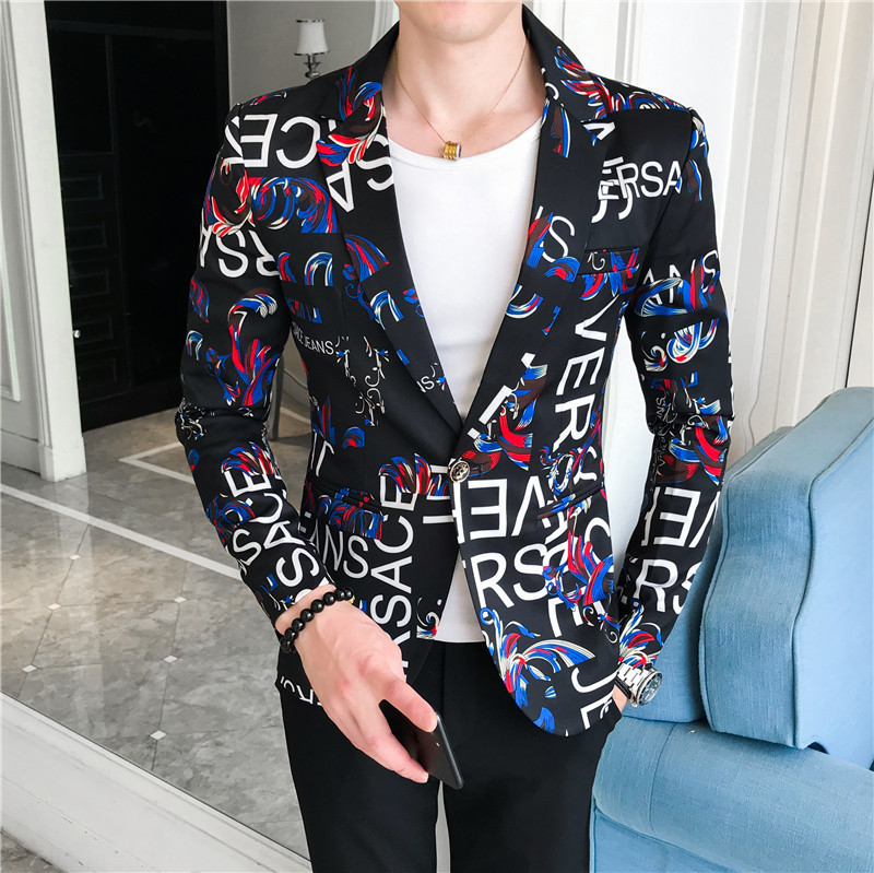 2022 Spring and Autumn new fashion trendy men's letter printed small suit floral suit men's suit wholesale