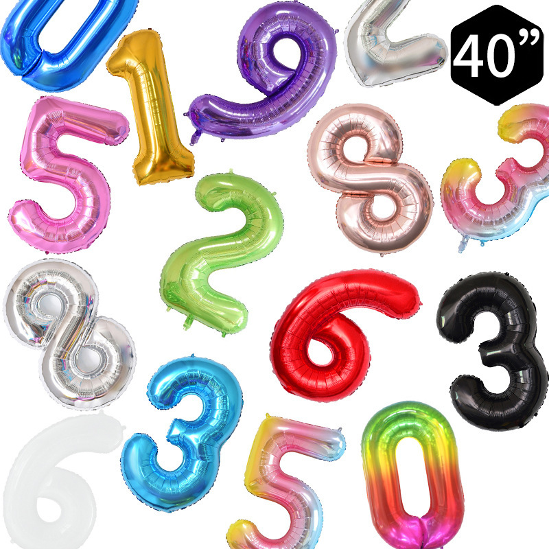 クロスボーダーバラ金40インチ大サイズ美版数字多色誕生日パーティー装飾用品アルミ膜風船卸売り|undefined