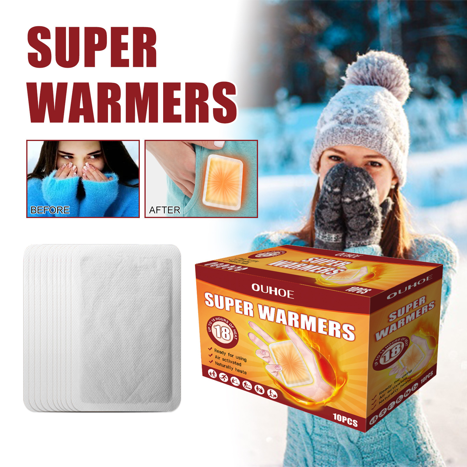 OUHOE body hand warmer winter home outdoor disposable heating cold repellent warm body warmer baby stickers_voghion.com