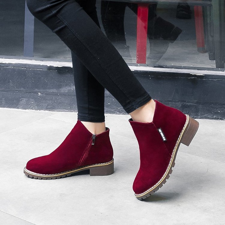 2022 Autumn and Winter New Short Barrel Trendy Korean-style Frosted Short Boots Women's Thick Heel Flat Casual Side Zipper Martin Boots for Women
