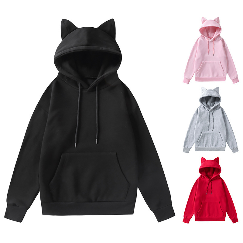 2021 Cross-border Men's Amazon New Tile Women Cat Ear Design Hooded Fleece Sweater Hoodie W62