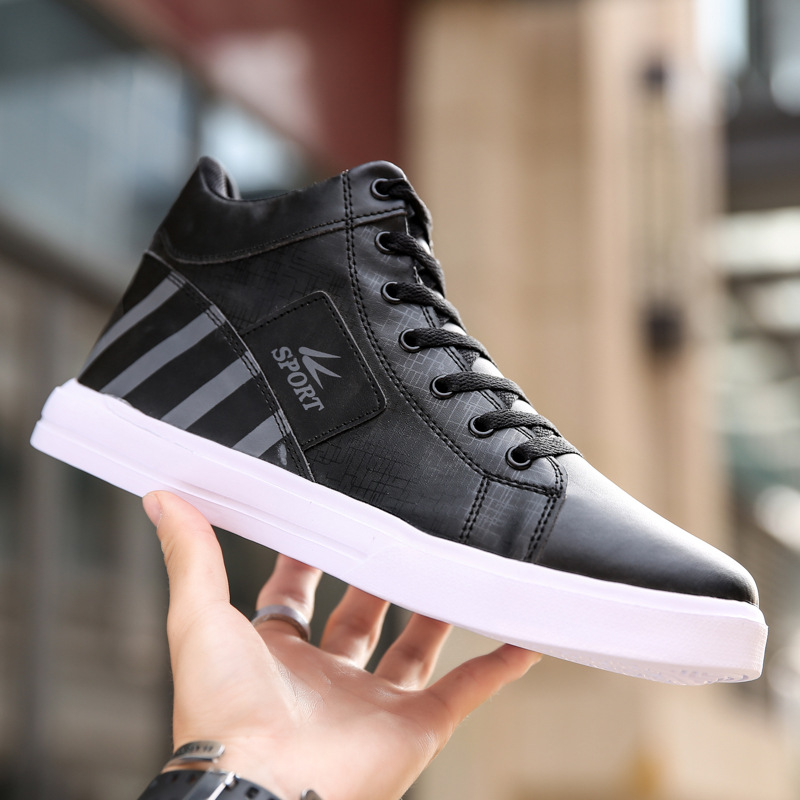 Cross-border Large Size High-top Casual Fashion Leather Sneakers Fashionable Korean Style Trendy Sneakers for Men
