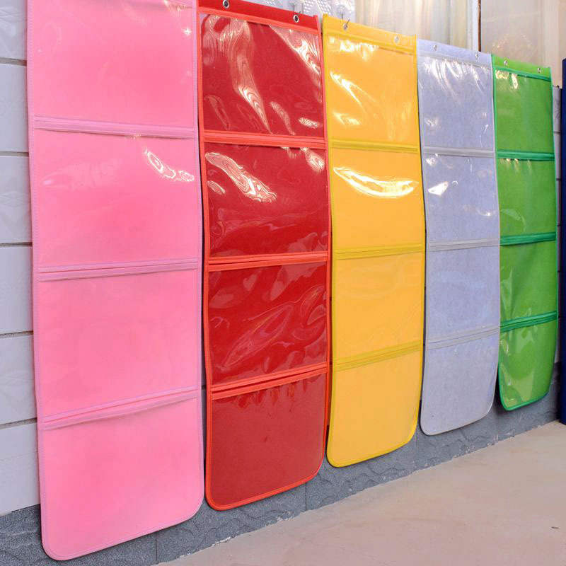 Kindergarten art works display hanging bag painting works award storage bag transparent picture book wall hanging bag