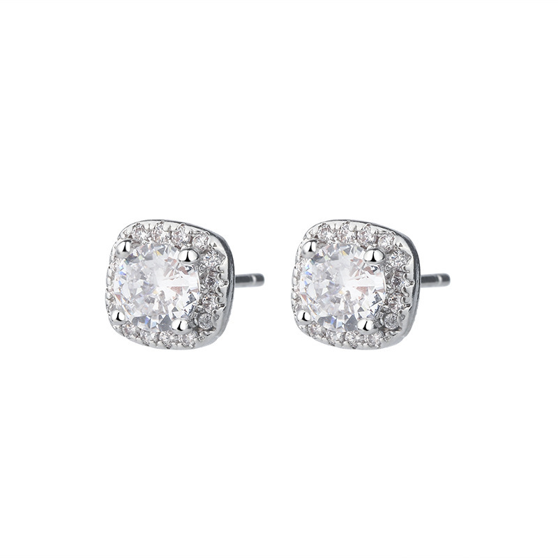 Geometric full-diamond square zircon earrings for women, French style, light luxury earrings, niche high-end earrings wholesale