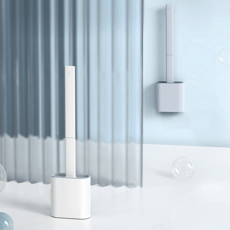 Cross-border Hot-selling Soft Rubber Toilet Brush No Dead Angle Wall-mounted Detachable Handle Household Toilet Cleaning Brush Set