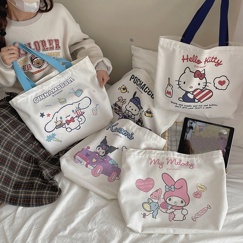 Sanrio shopping bag canvas cute coolomi Yugui dog melody cute cute large capacity shoulder bag