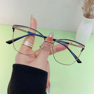 2023 New Anti-blue Glasses European and American Retro Metal Glasses Frame Fashion Cat's Eye Flat Glasses for Men and Women Wholesale