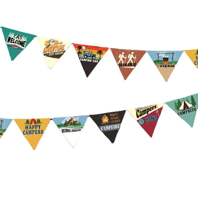 Outdoor Tent Camp Flag Color Flag Triangle Atmosphere Decoration Flag Hanging Ornaments Small Ornaments Camping Equipment Supplies