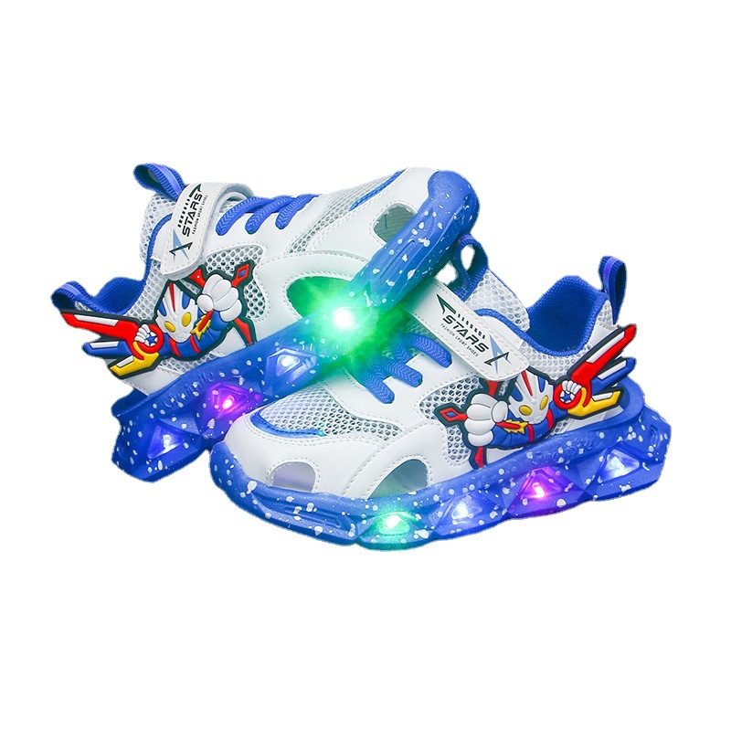 Children's sports sandals with lights men's 2024 Summer new boys' sandals children's mesh Hollow Beach shoes