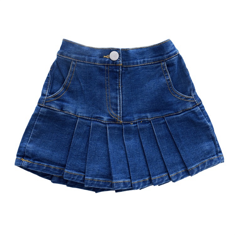 2024 new children's clothing girls' elastic Denim pleated skirt pants spring new western style baby blue skirt