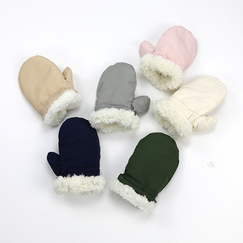 Children's autumn and winter solid color gloves warm winter baby gloves velvet padded anti-freeze hand ski gloves