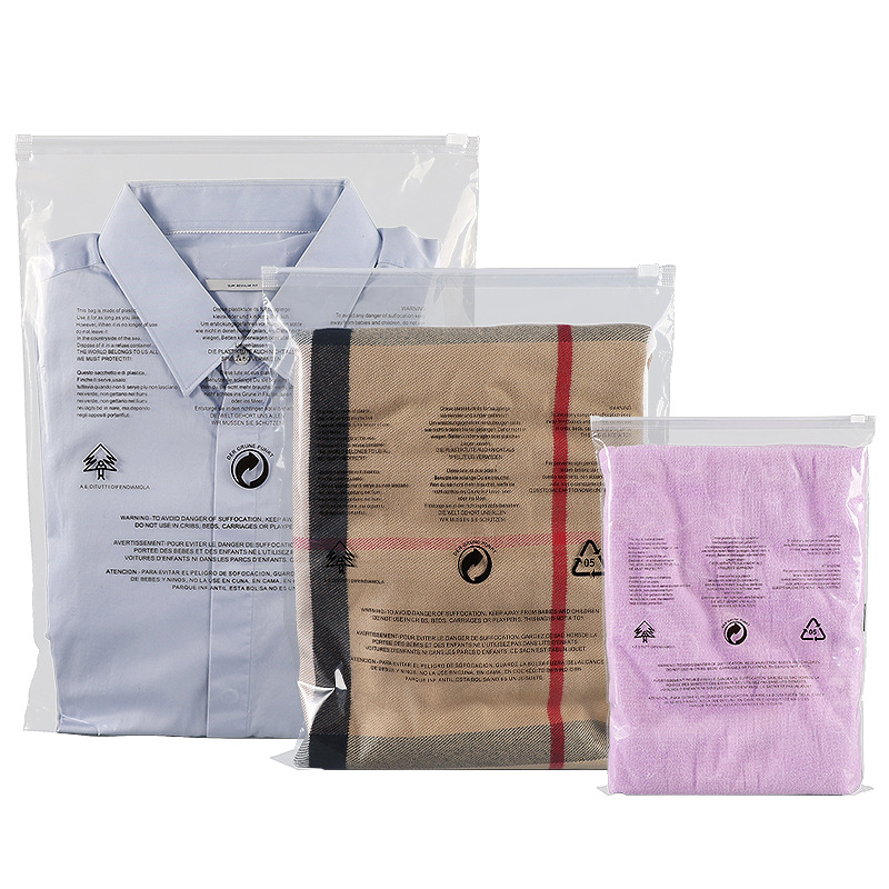 pe warning sign transparent frosted zipper bag plastic self-sealing bag teum cross-border warning sign clothing packaging bag