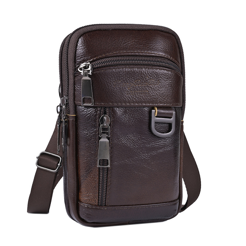 Men's Crossbody Bag Small Bag Men's Mini Shoulder Bag Genuine Leather Vintage Mobile Phone Bag Cowhide Waist Bag Multifunctional Bag
