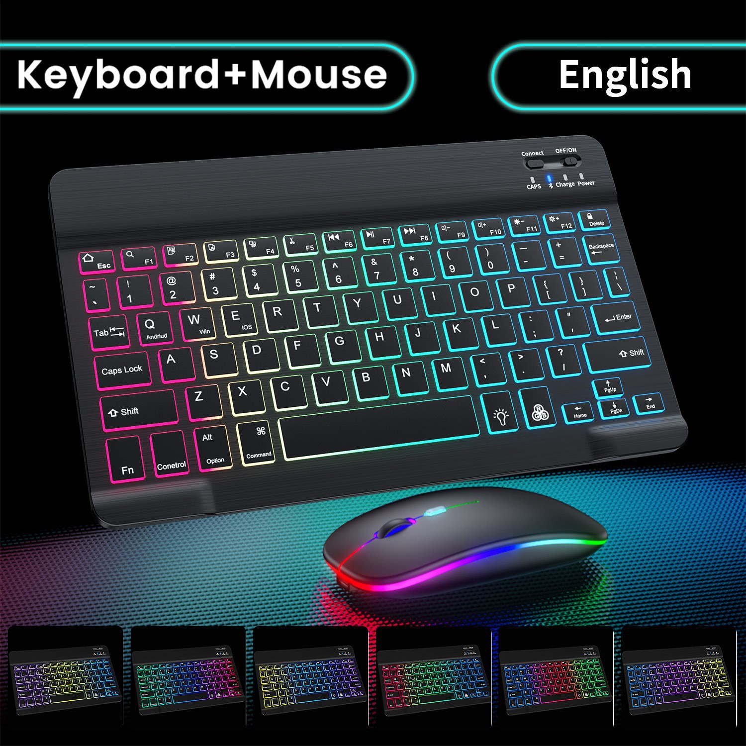 Wireless Backlit Bluetooth keyboard for ipad mobile phone tablet RGB colorful gradient luminous keyboard mouse suit