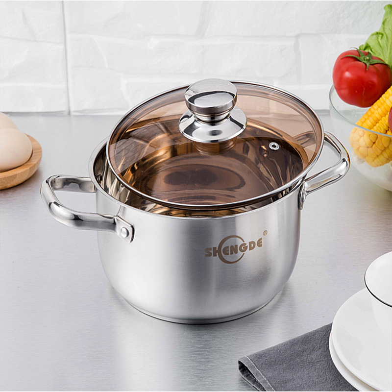 Stainless steel soup pot double ear non-stick thickened double bottom household instant noodle pot induction cooker factory direct supply baby food supplement pot
