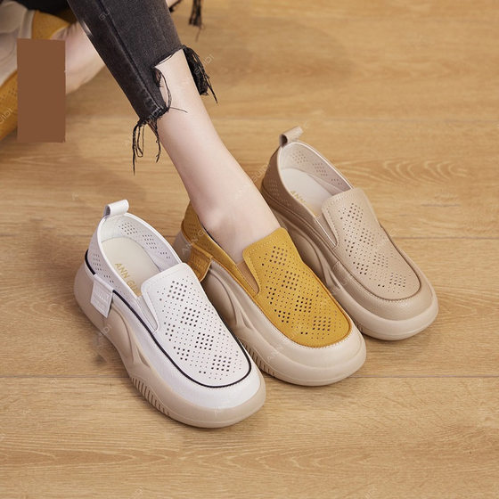 2023 autumn new casual loafers women's platform slip-on transparent mesh soft leather retro single-layer shoes women's shoes wholesale