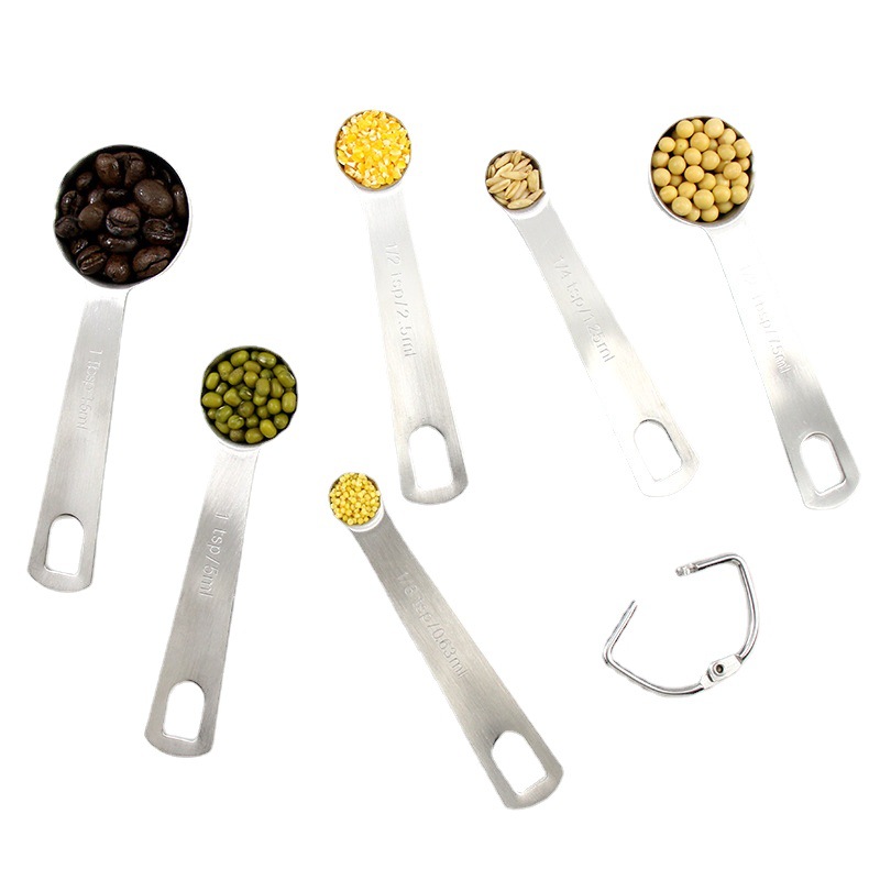 Stainless steel measuring spoon round measuring spoon 6 piece set baking seasoning spoon coffee spoon scale measuring spoon Baking set