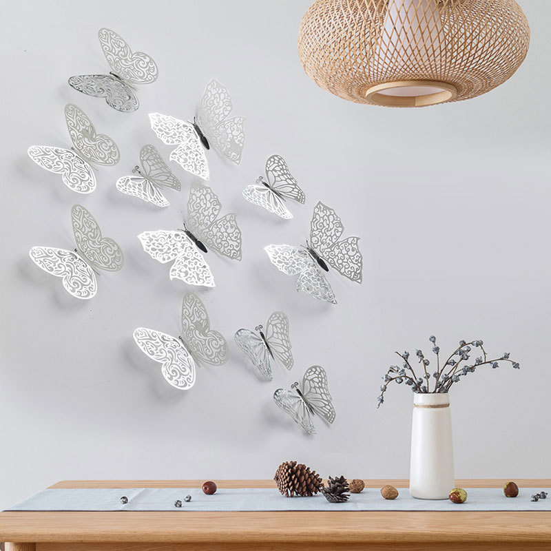 Hot selling metal texture 3D wall stickers hollow butterfly wall decoration three-dimensional creative stickers simulation butterfly Amazon