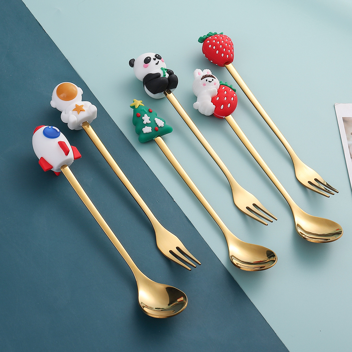 Q dragon year cartoon tableware cat claw spoon cute dessert spoon stainless steel spoon new year doll dessert fruit fork