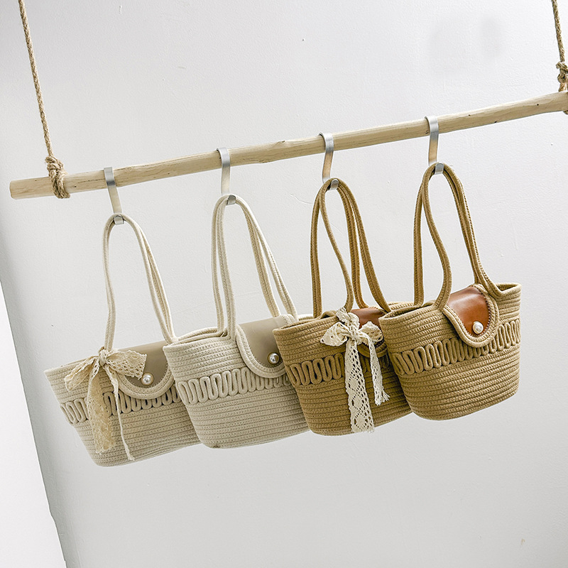 This year's popular simple silk scarf 2024 summer new woven hand basket trendy portable shoulder armpit women's bag