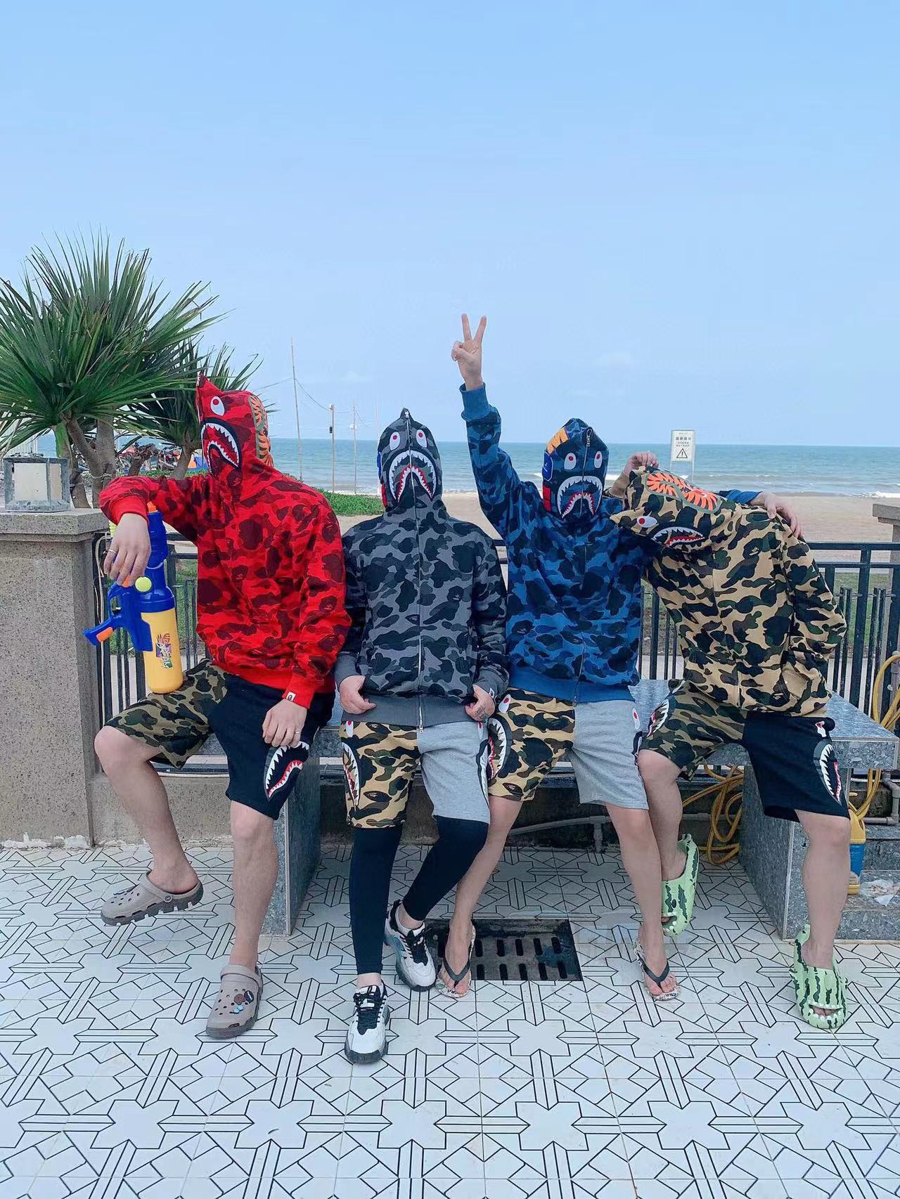 fashion brand shark head BAPE Terry sweater men's and women's casual camouflage thin sweater loose coat