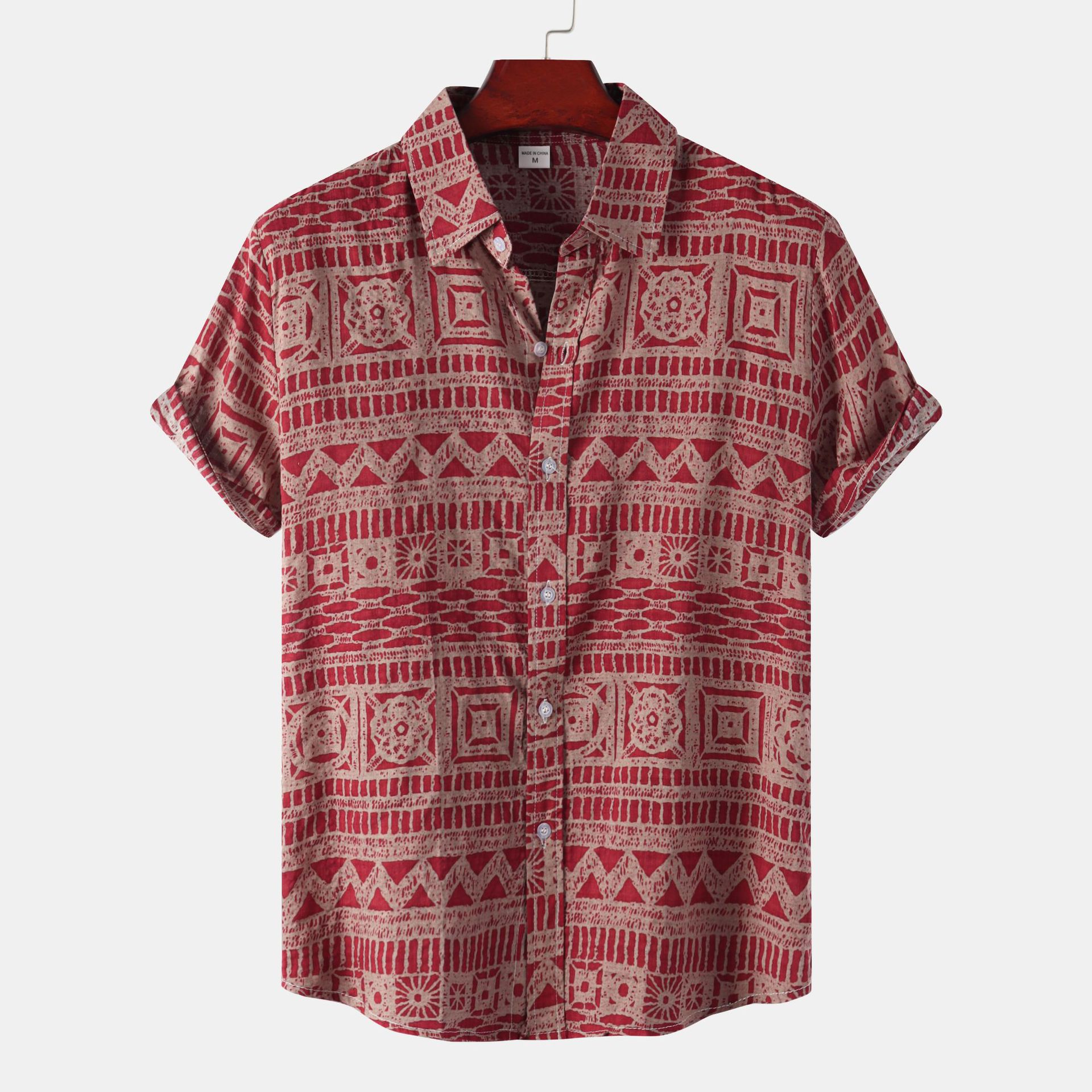 Cross-border men's national style short-sleeved floral shirt 2024 summer new plus size foreign trade men's short-sleeved floral shirt men