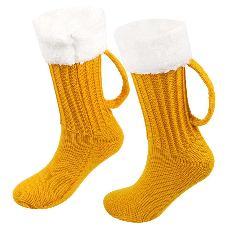 ビールの靴下の太い毛糸の靴下の3d Beer Mug Socksの秋冬のメリヤスの足のカバーの床の靴下の保温の中で靴下|undefined
