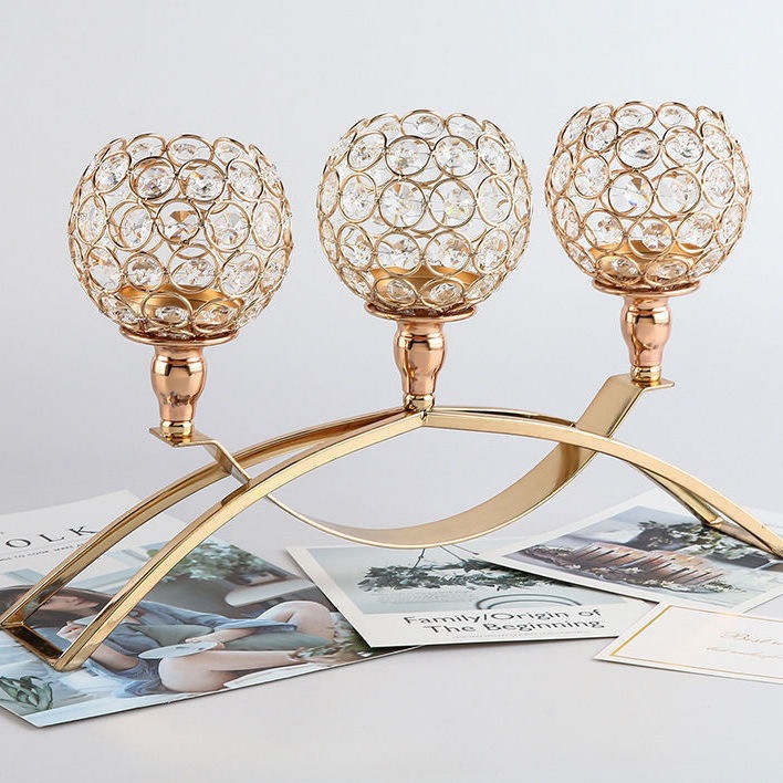 Romantic Candlelight Dinner Creative Candle Holder Ornament Three-Headed Arch Bridge Crystal Candle Stand Hotel Bar Counter Decorative Supplies