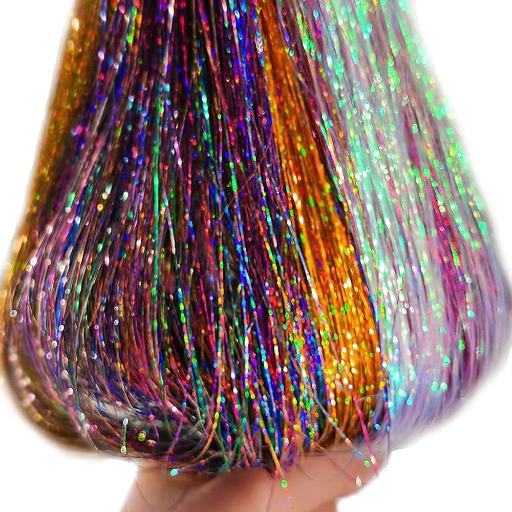 Shiny colorful silk gold and silver single hair clip 20 color hair tinsel Laser gold hair clip