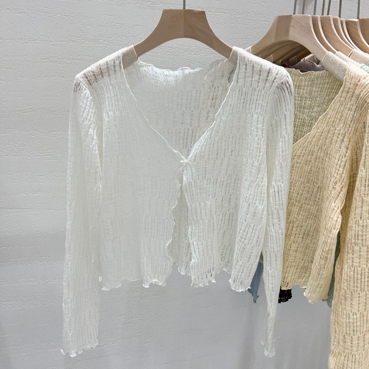 Ear Cutout Small Shawl Knitted Cardigan Women's 2024 Summer Outer Sunscreen Blouse Thin Small Shirt Top