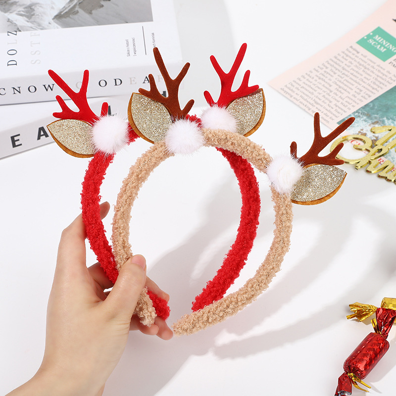 Cross Border Christmas Antler Headband Cartoon Plush Elk Headband Christmas Party Decoration Headband Antler Headband