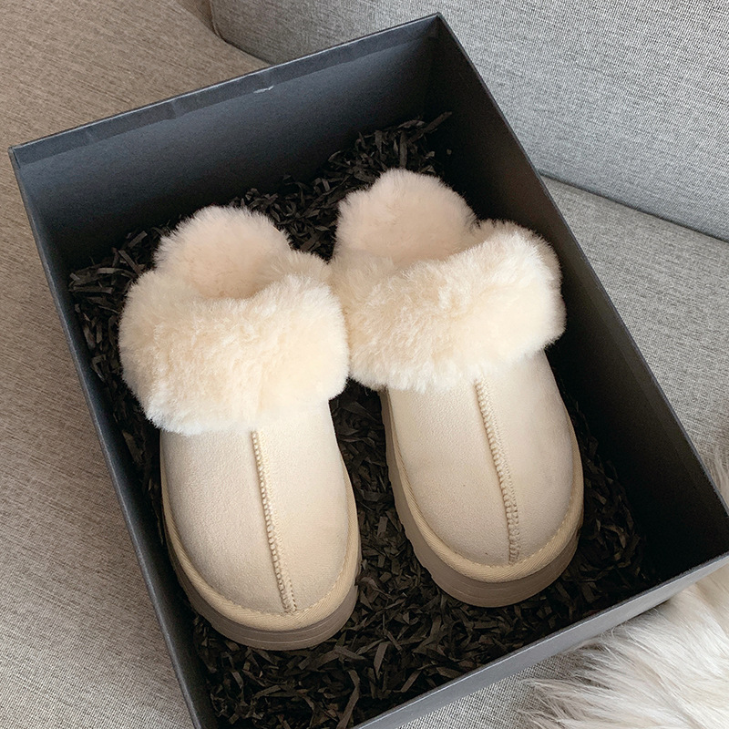 Baotou Mao Mao slippers women's outer wear 2022 new fur one thick-soled household shoes non-slip flat cotton-padded shoes_voghion.com